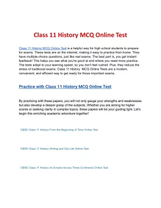 Class 11 History MCQ Online Test