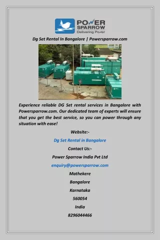 dg set rental in bangalore powersparrow com