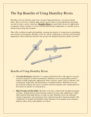 The Top Benefits of Using Hastelloy Rivets