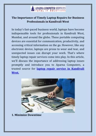 The Importance of Timely Laptop Repairs for Business Professionals in Kandivali