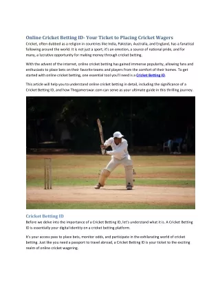 Online Cricket Betting ID- Your Ticket to Placing Cricket Wagers