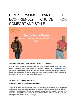 HEMP WORK PANTS_ THE ECO-FRIENDLY CHOICE FOR COMFORT AND STYLE
