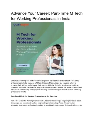 Advance Your Career: Part-Time M Tech for Working Professionals in India