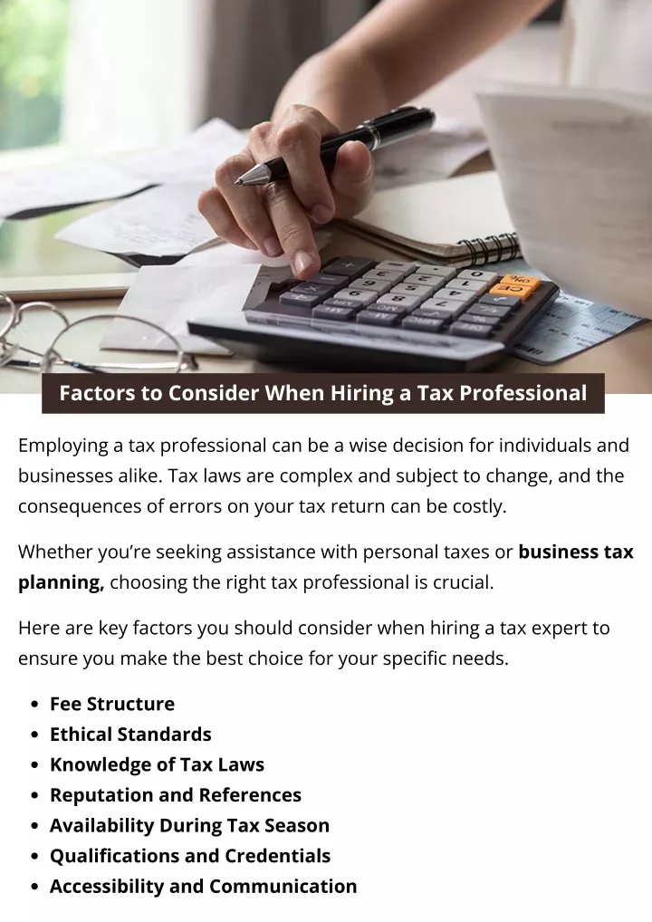 factors to consider when hiring a tax professional