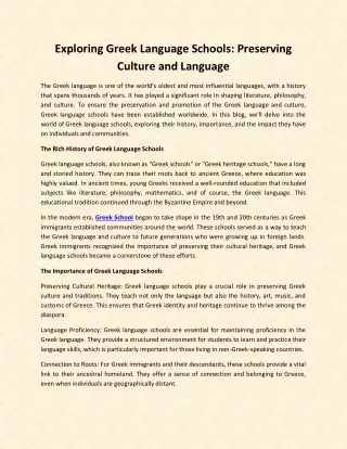 Exploring Greek Language Schools: Preserving Culture and Language