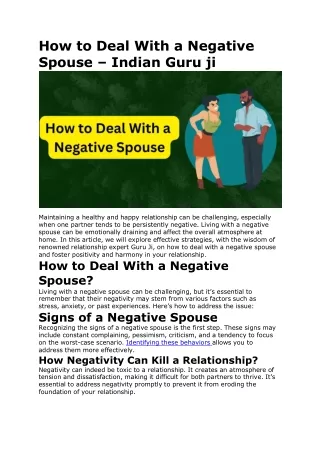 how to deal with a negative spouse indian guru ji