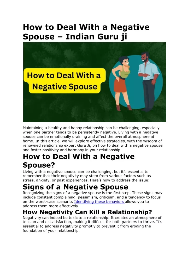 how to deal with a negative spouse indian guru ji