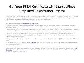 Get Your FSSAI Certificate with StartupFino  Simplified Registration Process