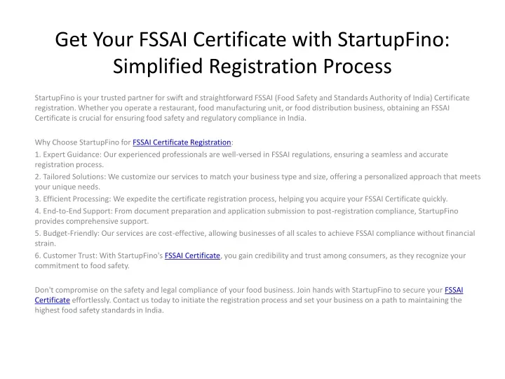 get your fssai certificate with startupfino simplified registration process
