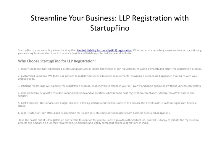streamline your business llp registration with startupfino