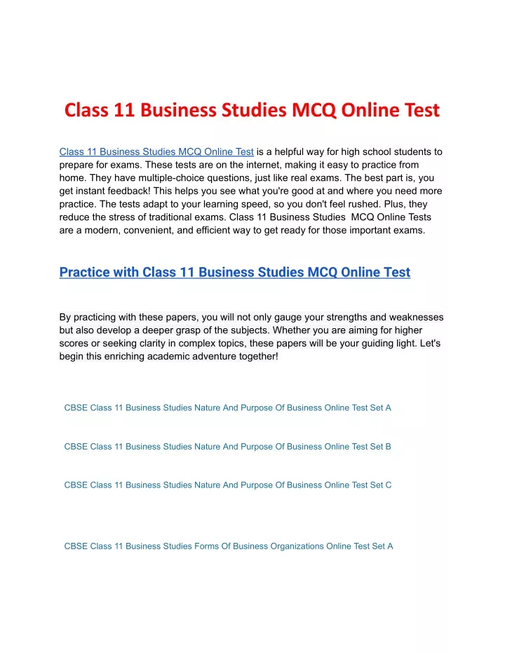 class 11 business studies mcq online test