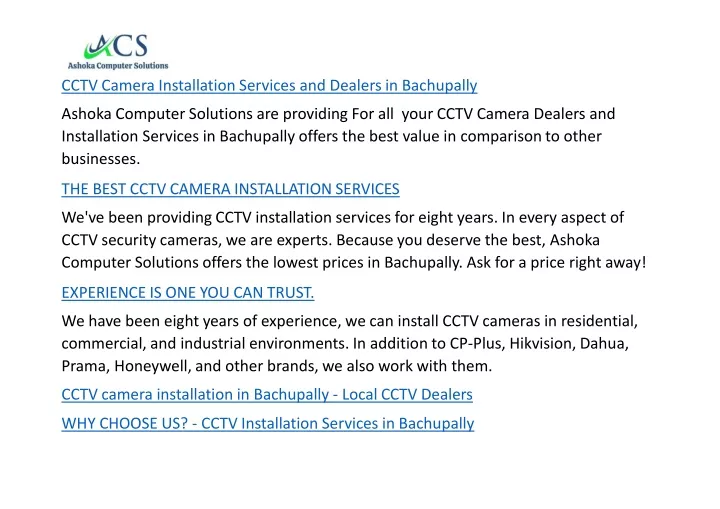 cctv camera installation services and dealers