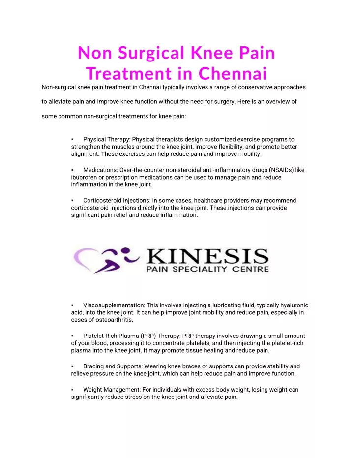 non surgical knee pain treatment in chennai
