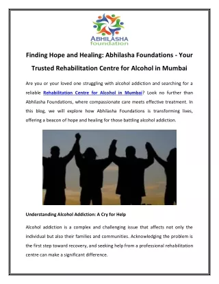 Finding Hope and Healing Abhilasha Foundations - Your Trusted Rehabilitation Centre for Alcohol in Mumbai