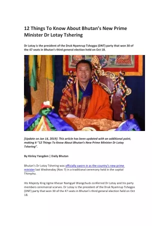 12 Things To Know About Bhutan’s New Prime Minister Dr Lotay Tshering