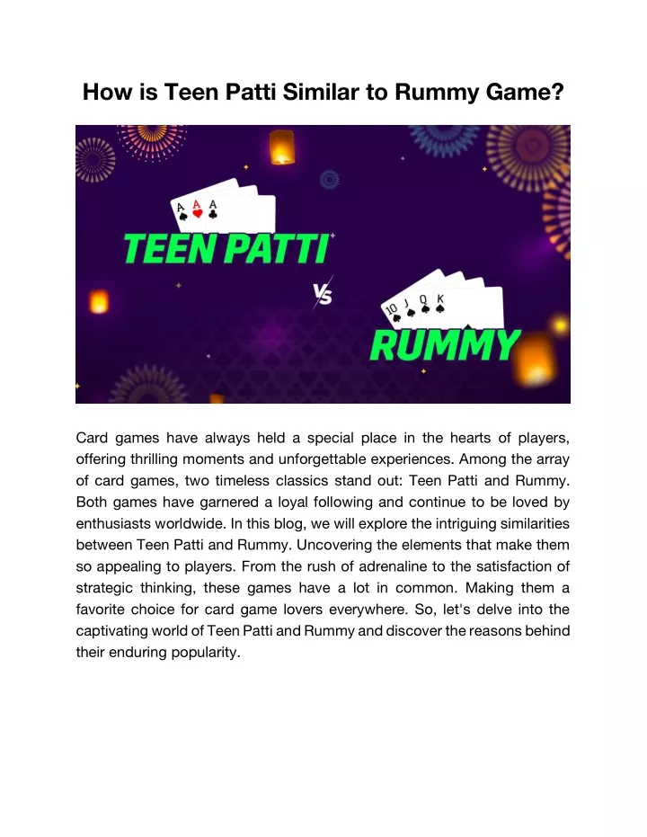 how is teen patti similar to rummy game