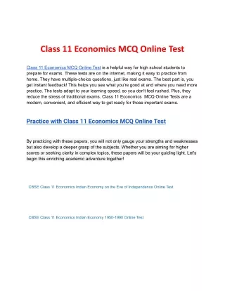 Class 11 Economics MCQ Online Test