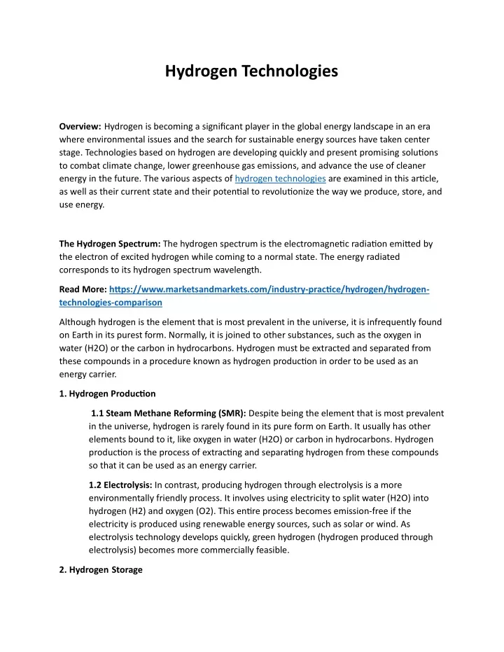 hydrogen technologies