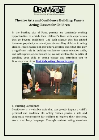 Theatre Arts and Confidence Building: Pune's Acting Classes for Children