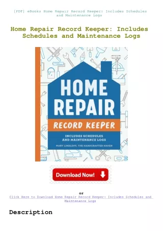 [PDF] eBooks Home Repair Record Keeper Includes Schedules and Maintenance Logs