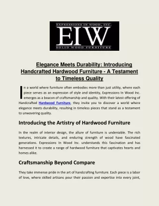 Elegance Meets Durability Introducing Handcrafted Hardwood Furniture A Testament