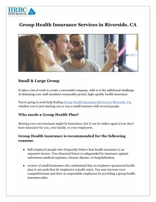 Group Health Insurance Services in Riverside, CA