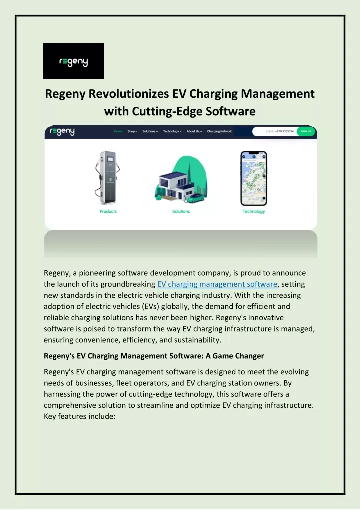 regeny revolutionizes ev charging management with