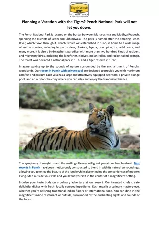 Planning a Vacation with the Tigers Pench National Park will not let you down.docx