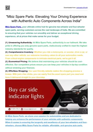 Mbiz Spare Parts: Authentic Auto Components Across India