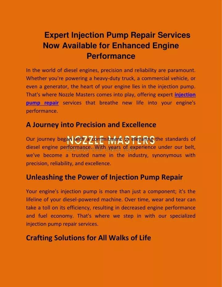 expert injection pump repair services