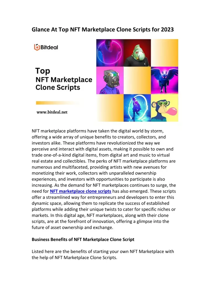 glance at top nft marketplace clone scripts
