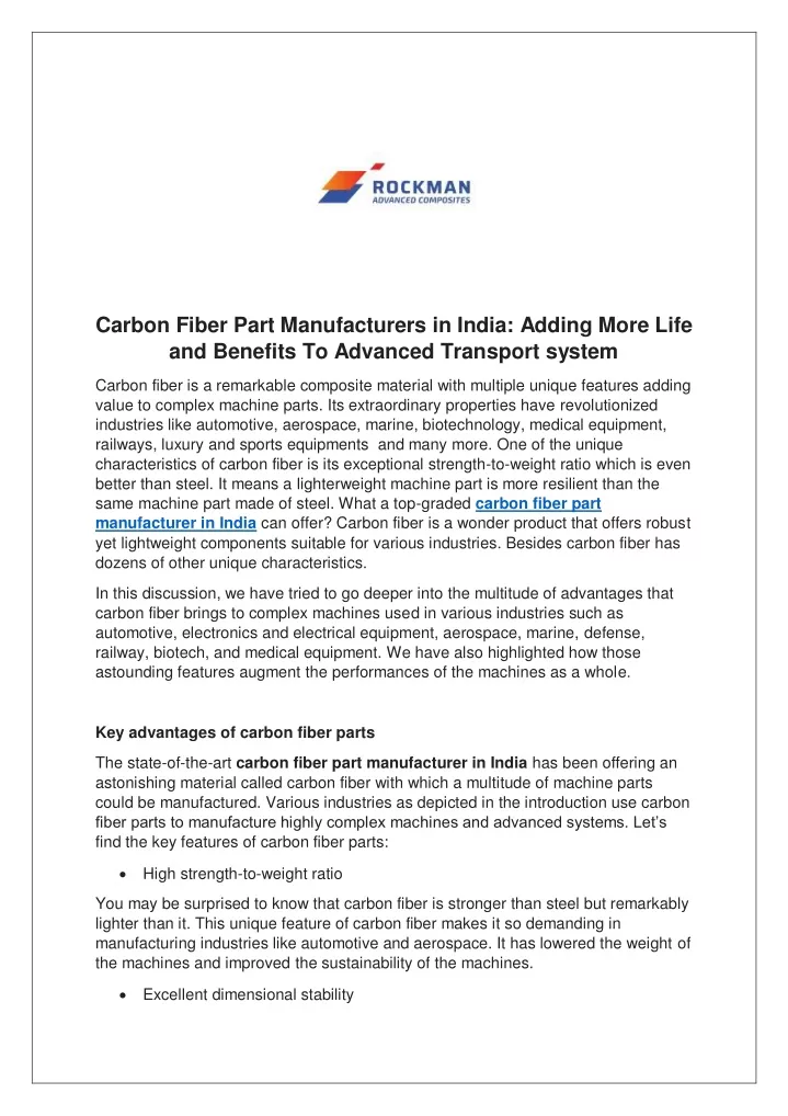 carbon fiber part manufacturers in india adding