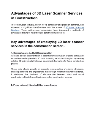Advantages of 3D Laser Scanner Services in Construction