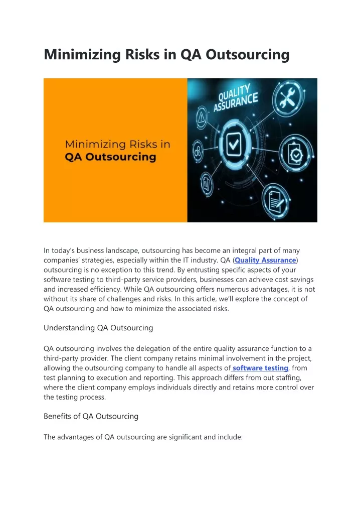 minimizing risks in qa outsourcing