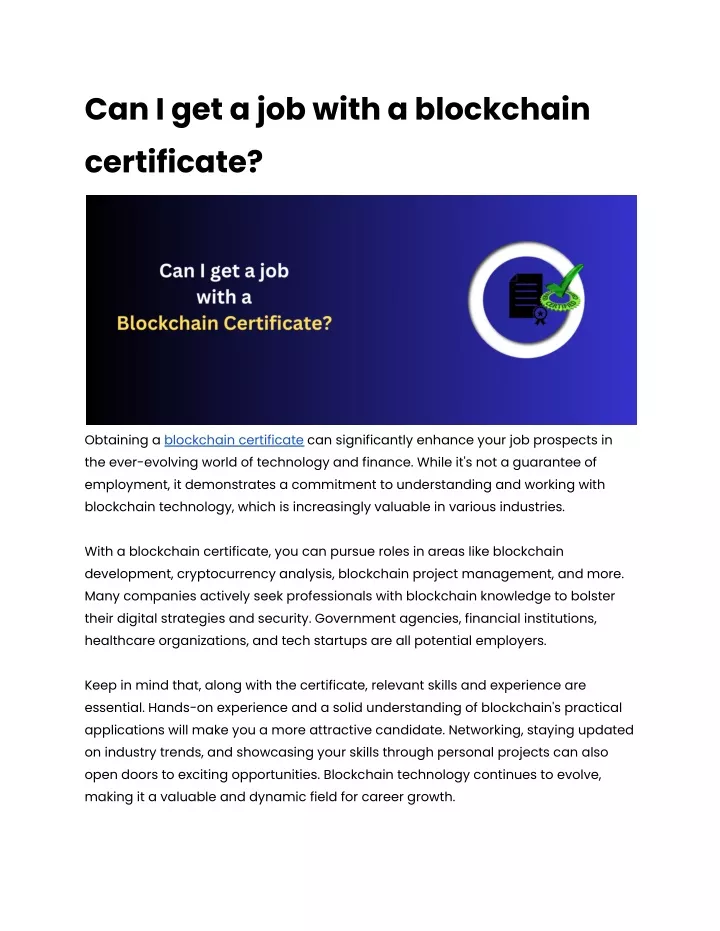 can i get a job with a blockchain certificate