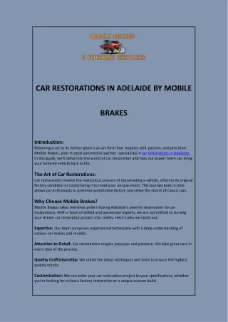 Car Restorations in Adelaide _ Mobile Brakes