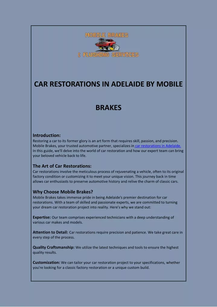 car restorations in adelaide by mobile