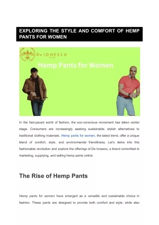 EXPLORING THE STYLE AND COMFORT OF HEMP PANTS FOR WOMEN