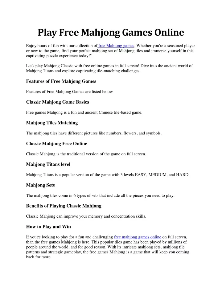 play free mahjong games online