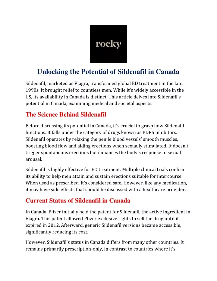 unlocking the potential of sildenafil in canada