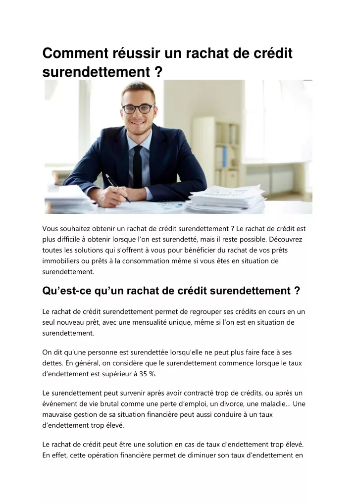 comment r ussir un rachat de cr dit surendettement