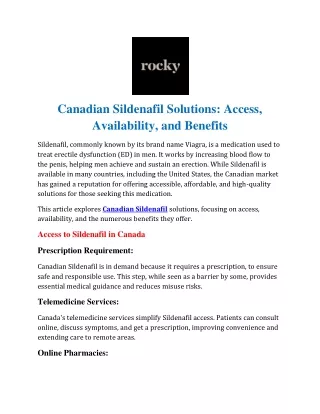 Canadian Sildenafil Solutions Access, Availability, and Benefits