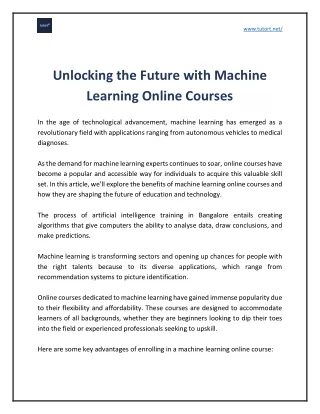 Unlocking the Future with Machine Learning Online Courses