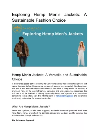 Exploring Hemp Men’s Jackets_ A Sustainable Fashion Choice