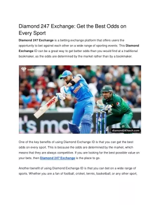 Diamond 247 Exchange Get the Best Odds on Every Sport