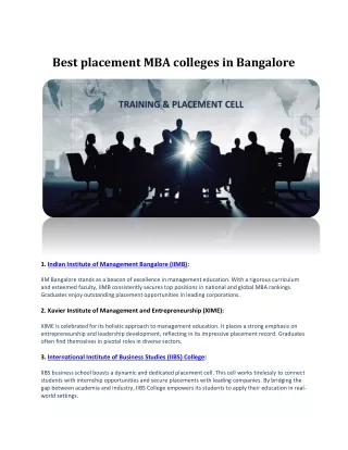 Best placement MBA colleges in Bangalore