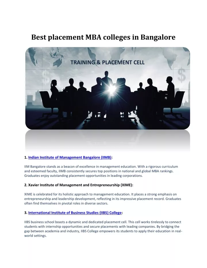 best placement mba colleges in bangalore