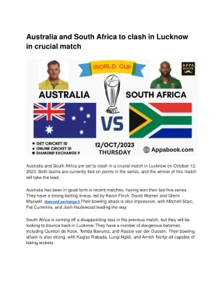 Australia and South Africa to clash in Lucknow in crucial  match