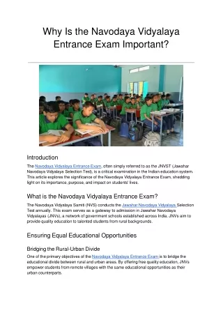 why is the navodaya vidyalaya entrance exam important