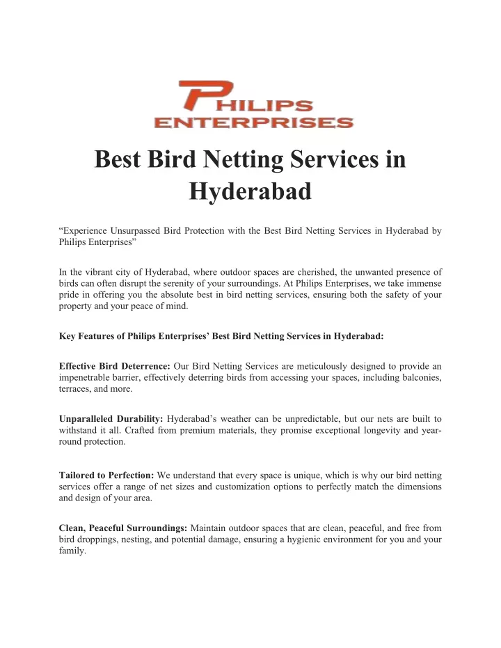 best bird netting services in hyderabad